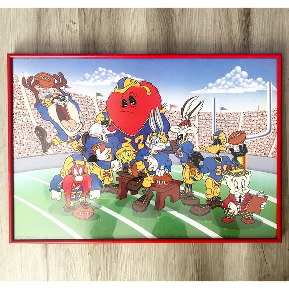 Vintage Looney Tunes Football Group Picture Warner Bros 1993 Size 16” X 23” EUC